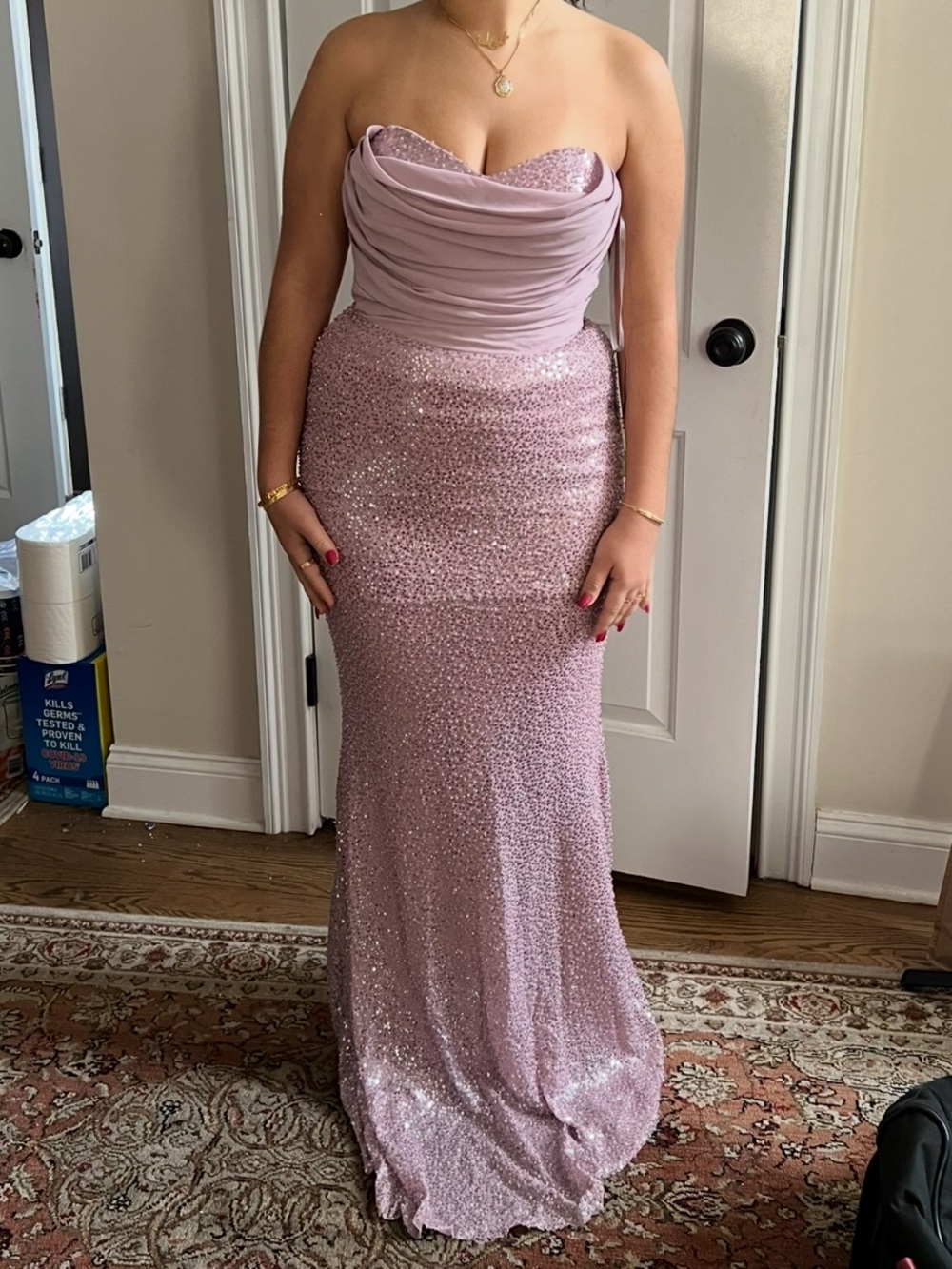 Cache Rose Pink Sequin Strapless Evening Gown